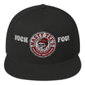 Nasty Tee's Yuck Fou! spoonerism flat bill cap, skull badge graphic, unisex