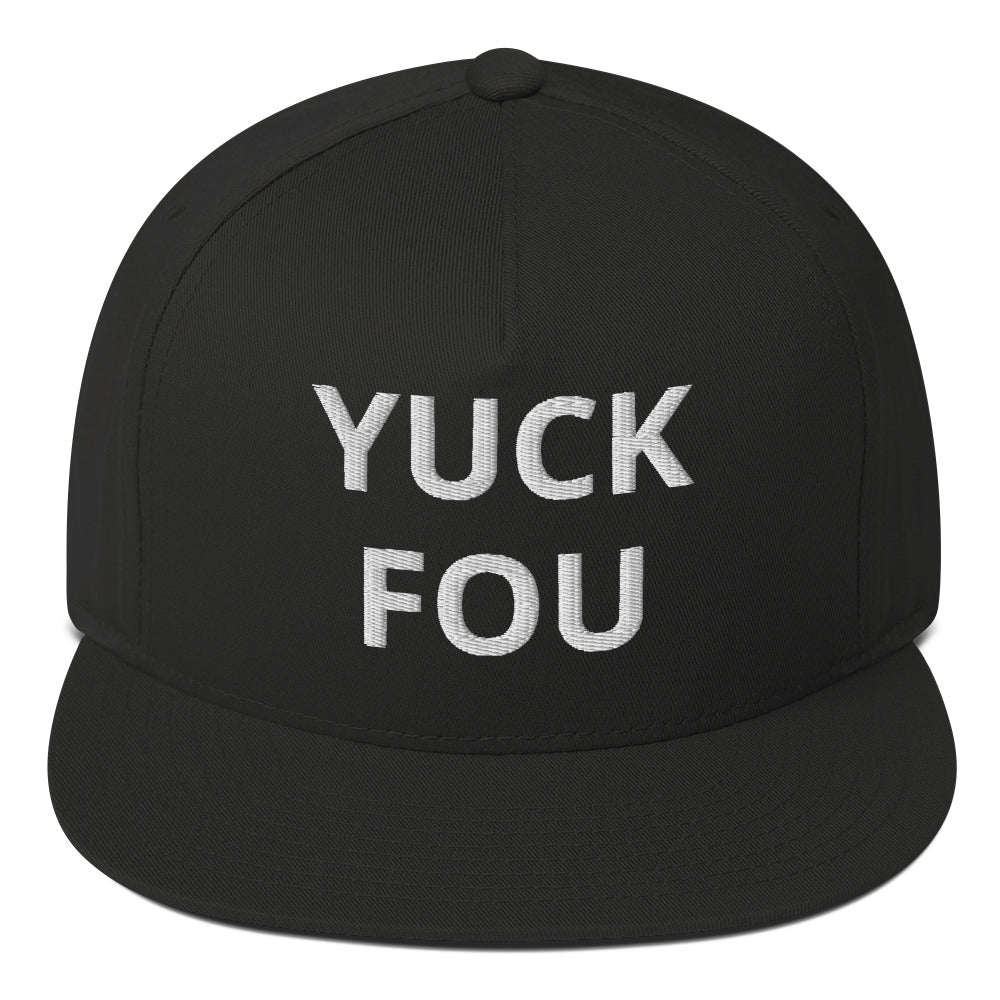 Nasty Tee's Yuck Fou spoonerism flat bill cap, skull badge graphic, unisex
