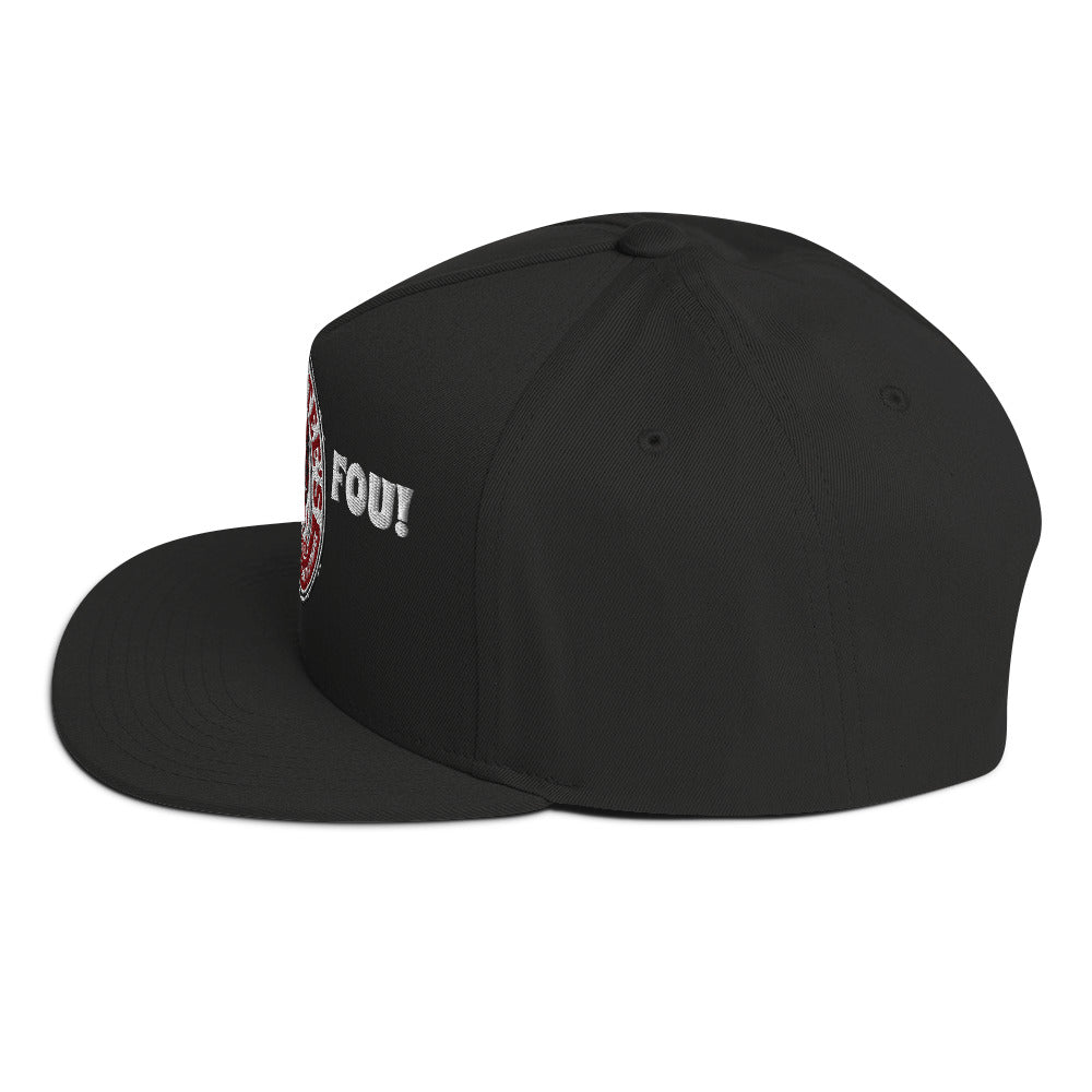 Nasty Tee's Yuck Fou! spoonerism flat bill cap, skull badge graphic, unisex