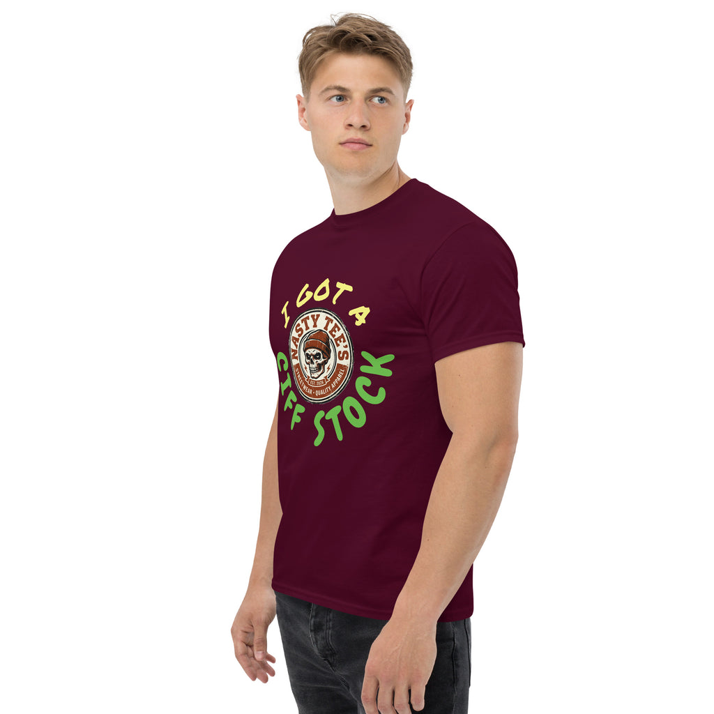 Nasty Tee's I Got A Ciff Stock spoonerism t-shirt, skull badge graphic, unisex