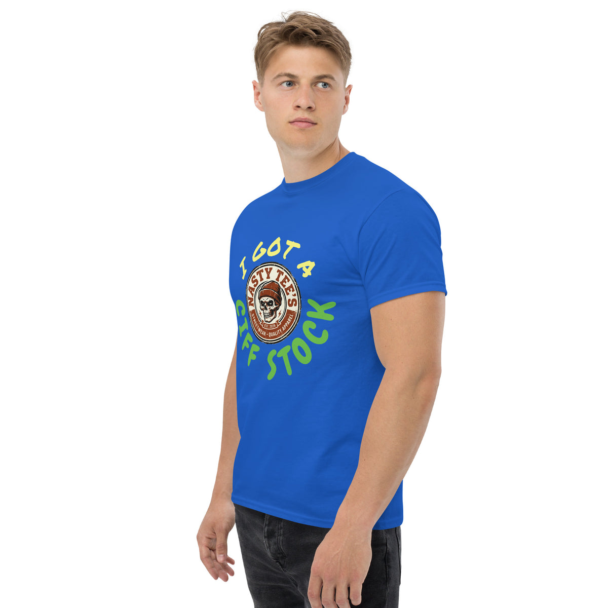 Nasty Tee's I Got A Ciff Stock spoonerism t-shirt, skull badge graphic, unisex