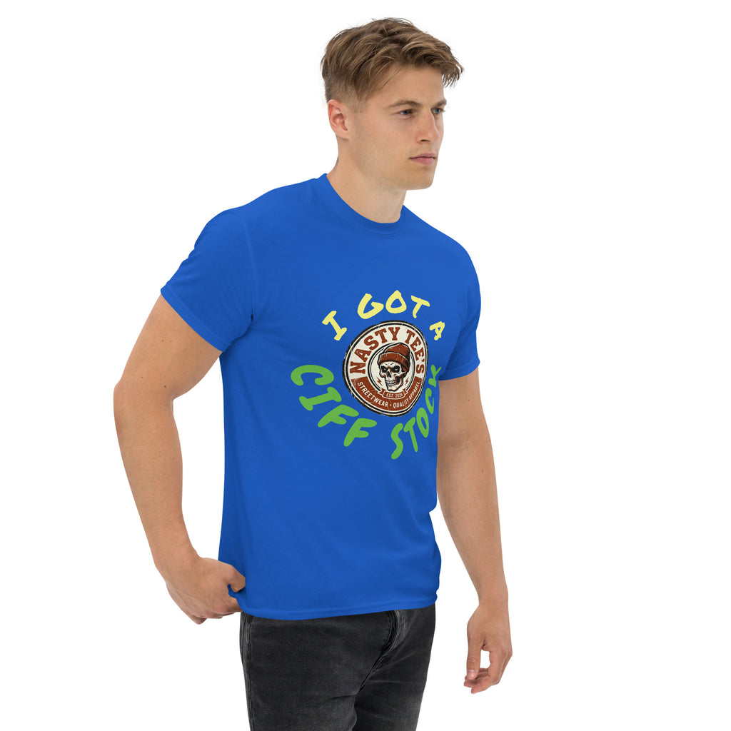 Nasty Tee's I Got A Ciff Stock spoonerism t-shirt, skull badge graphic, unisex