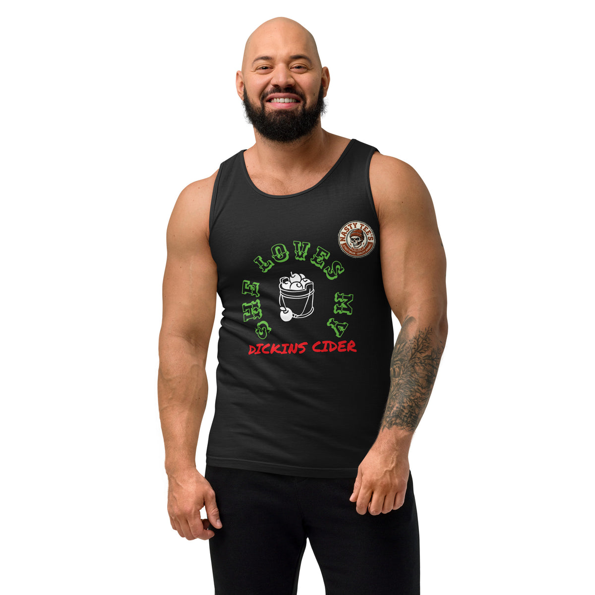 Nasty Tee's She Loves My Dickins Cider spoonerism garment dyed tank, skull badge graphic, unisex