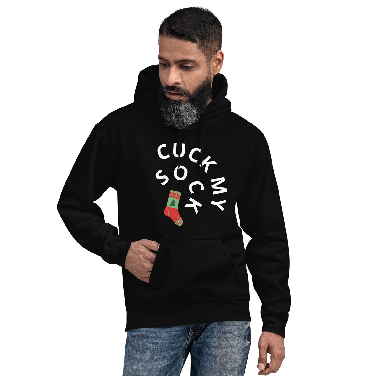 Nasty Tee's Cuck My Sock spoonerism hoodie, skull badge graphic, unisex