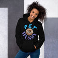 Nasty Tee's Pet Wussy spoonerism hoodie, skull badge graphic, unisex