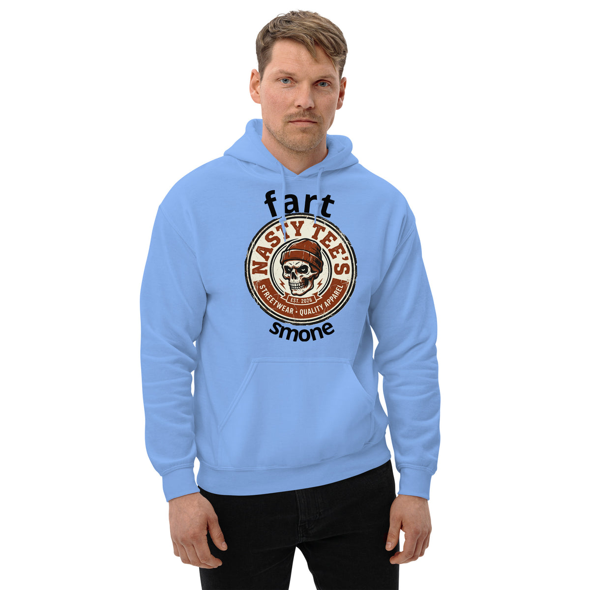 "Fart Smone" unisex hoodie in Carolina Blue, front view — Nasty Tee's