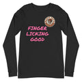 Nasty Tee's Finger Licking Good long sleeve tee, skull badge pink script graphic, unisex
