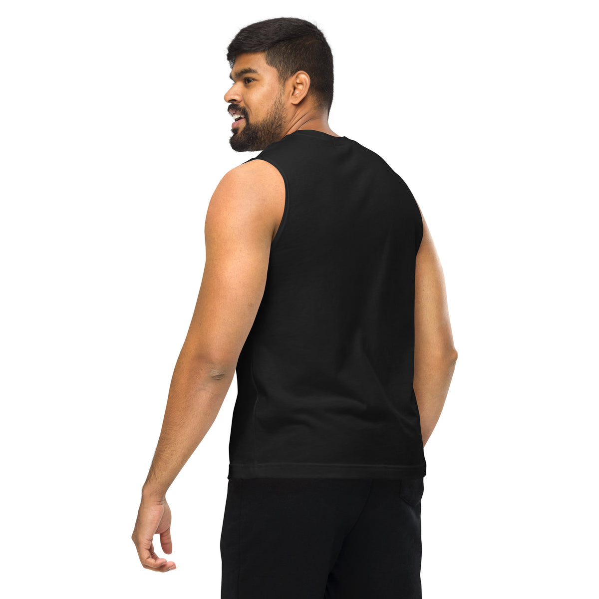 "Blushing Crow" unisex muscle tank in black, back view — Nasty Tee's
