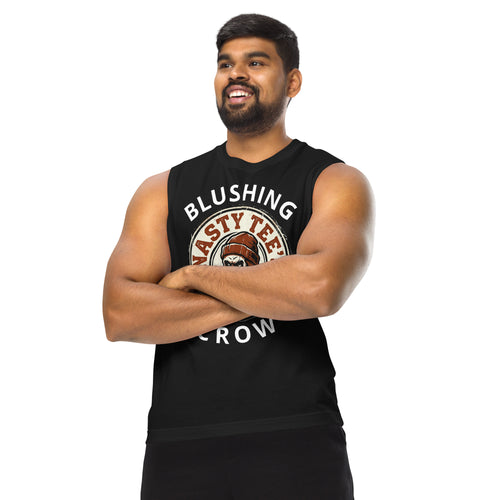 "Blushing Crow" unisex muscle tank in black, alternate front view — Nasty Tee's