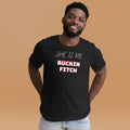 Nasty Tee's She Is My Buckin Fitch spoonerism t-shirt, skull badge graphic, unisex
