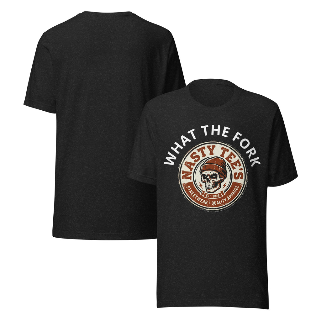 "What The Fork" unisex t-shirt in black, back view — Nasty Tee's