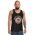 "Shirt Happens" unisex tank top in black, front view — Nasty Tee's