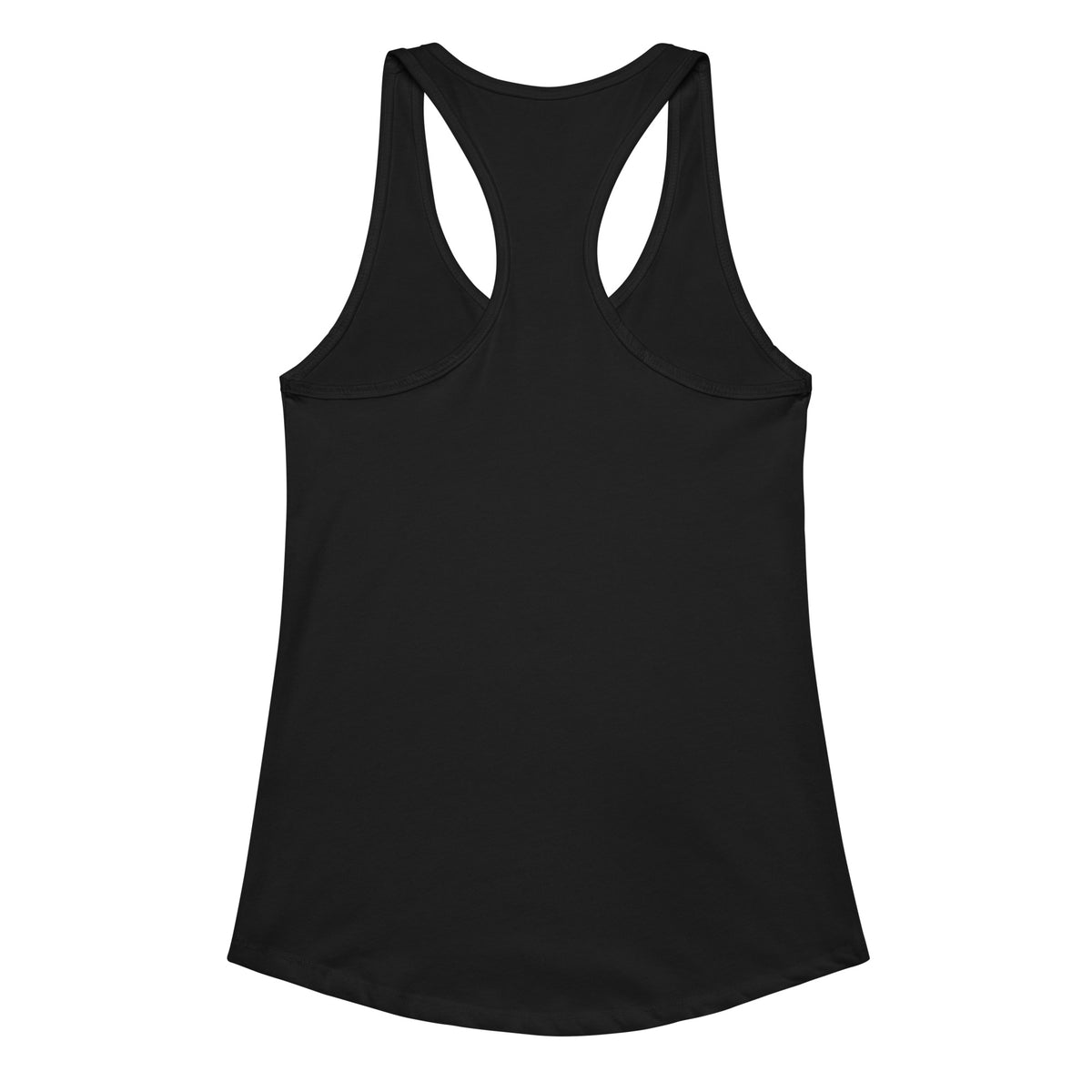 Looking For Joe Blob women's racerback tank top in black, back view