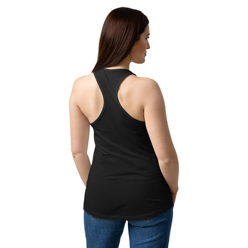 "Belly Jeans" women's racerback tank in black, back view — Nasty Tee's
