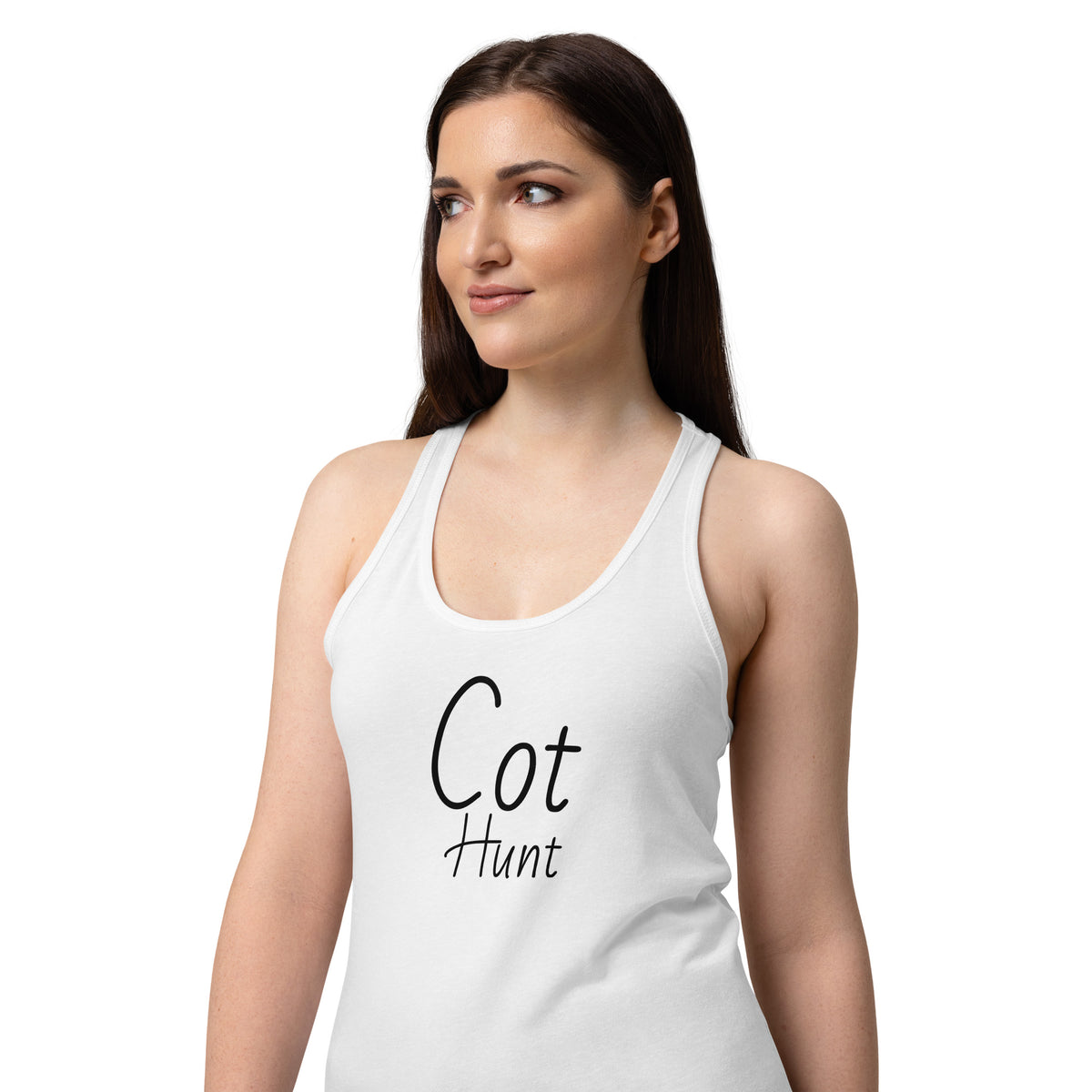 Nasty Tee's Cot Hunt spoonerism racerback tank, skull badge graphic, fitted women's silhouette